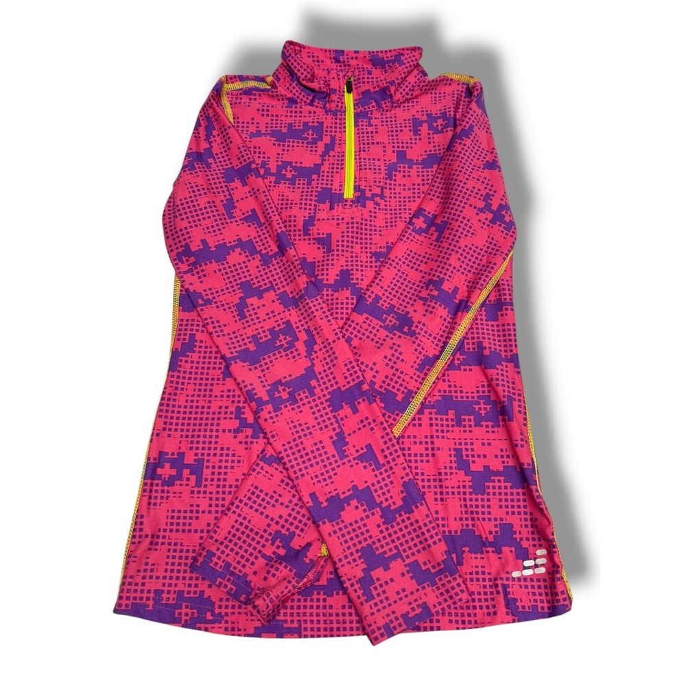 BCG‎ Girls Pink Purple Pixel Camo Quarter Zip Athletic Pullover Top Size M 8-10